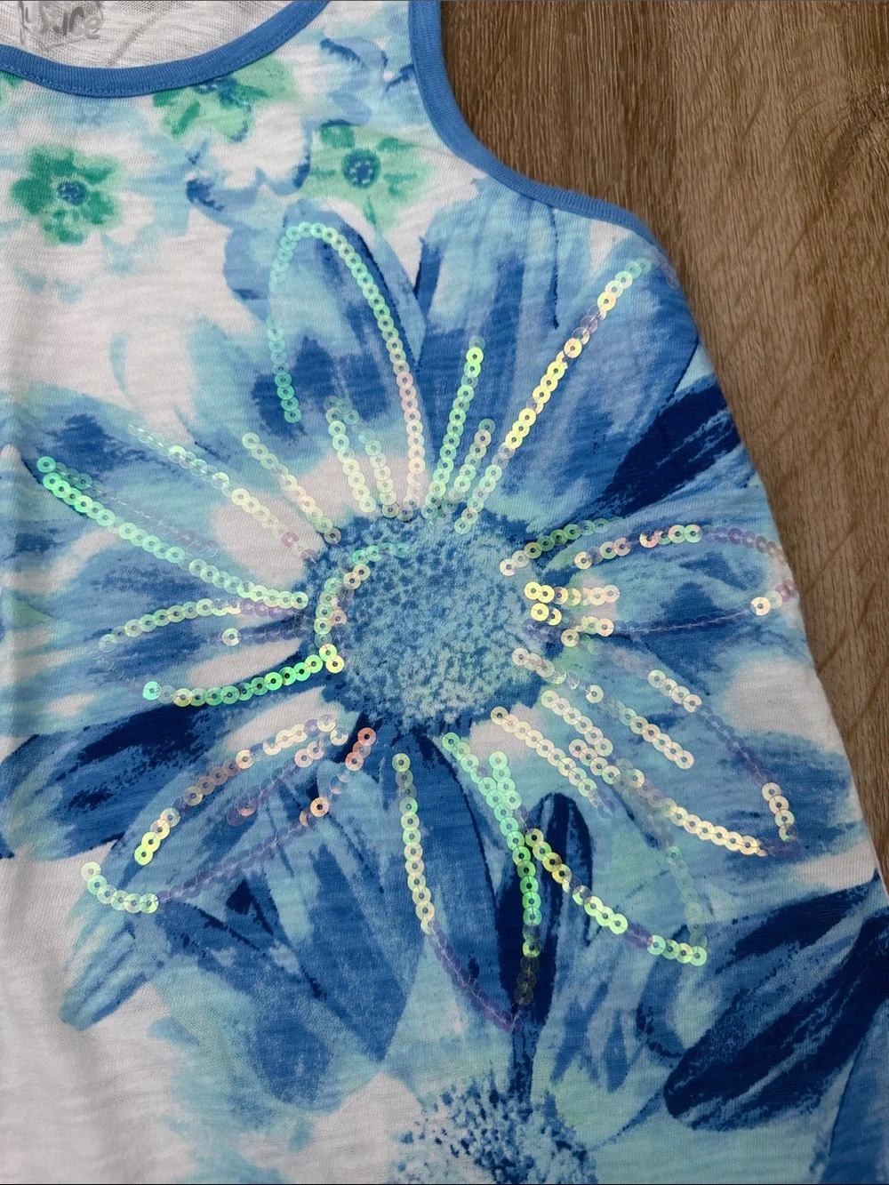 Justice Girls Blue Floral Sequin Tank Top, Size 12